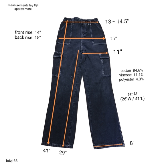 🐝 26"W, black washed denim high waist overalls with white topstitchin - Picture 2 of 8